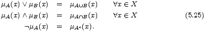 m (x) \/ m (x) = m (x) A x (- X
 A B A U B
 mA(x) /\ mB(x) = mA /~\ B(x) A x (- X (5.25)
 ¬ mA(x) = mAc(x).
 